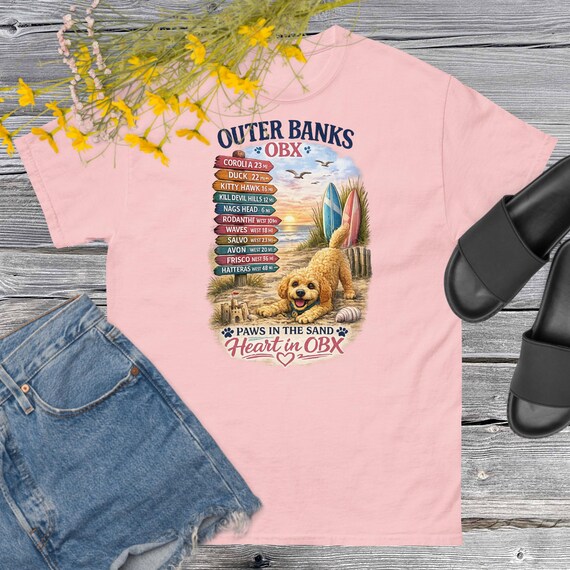 Outer Banks OBX Mini Goldendoodle T-Shirt/Dog Mom Beach Gift/Paws in the Sand Tee