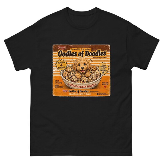 Oodles of Doodles Retro 70's Style Wacky Packages Design Mini Goldendoodle T-Shirt